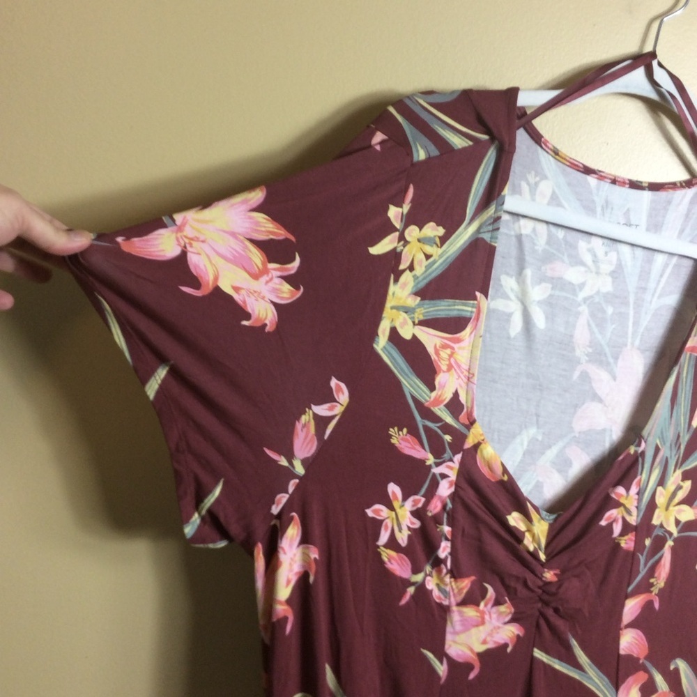 NWT torrid 5 purple, super soft, tropical, Sweetheart neck skater dress 5x - Picture 4 of 9
